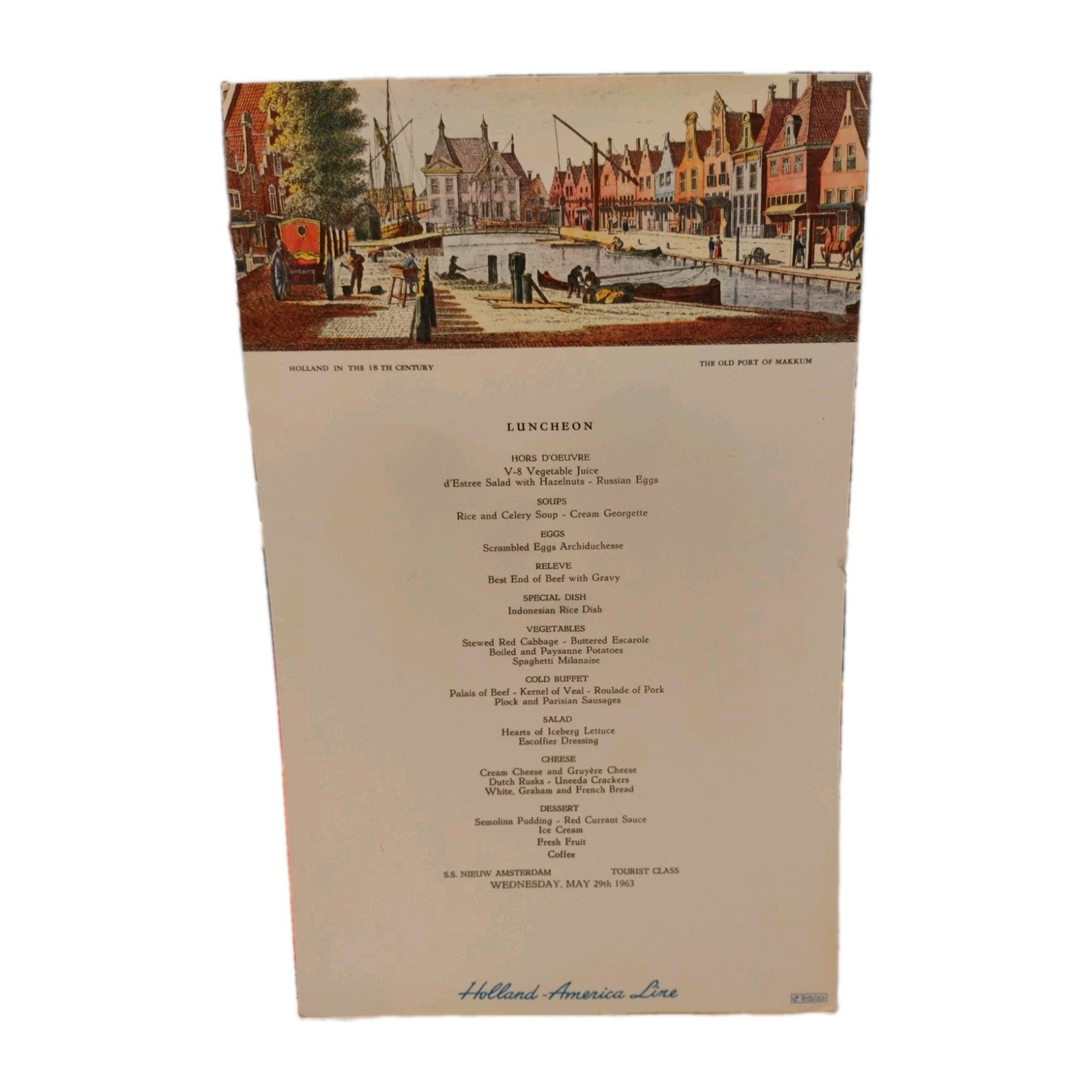 Vintage May 28th 1963 Holland America Line Nieuw Amsterdam Luncheon Menu Card