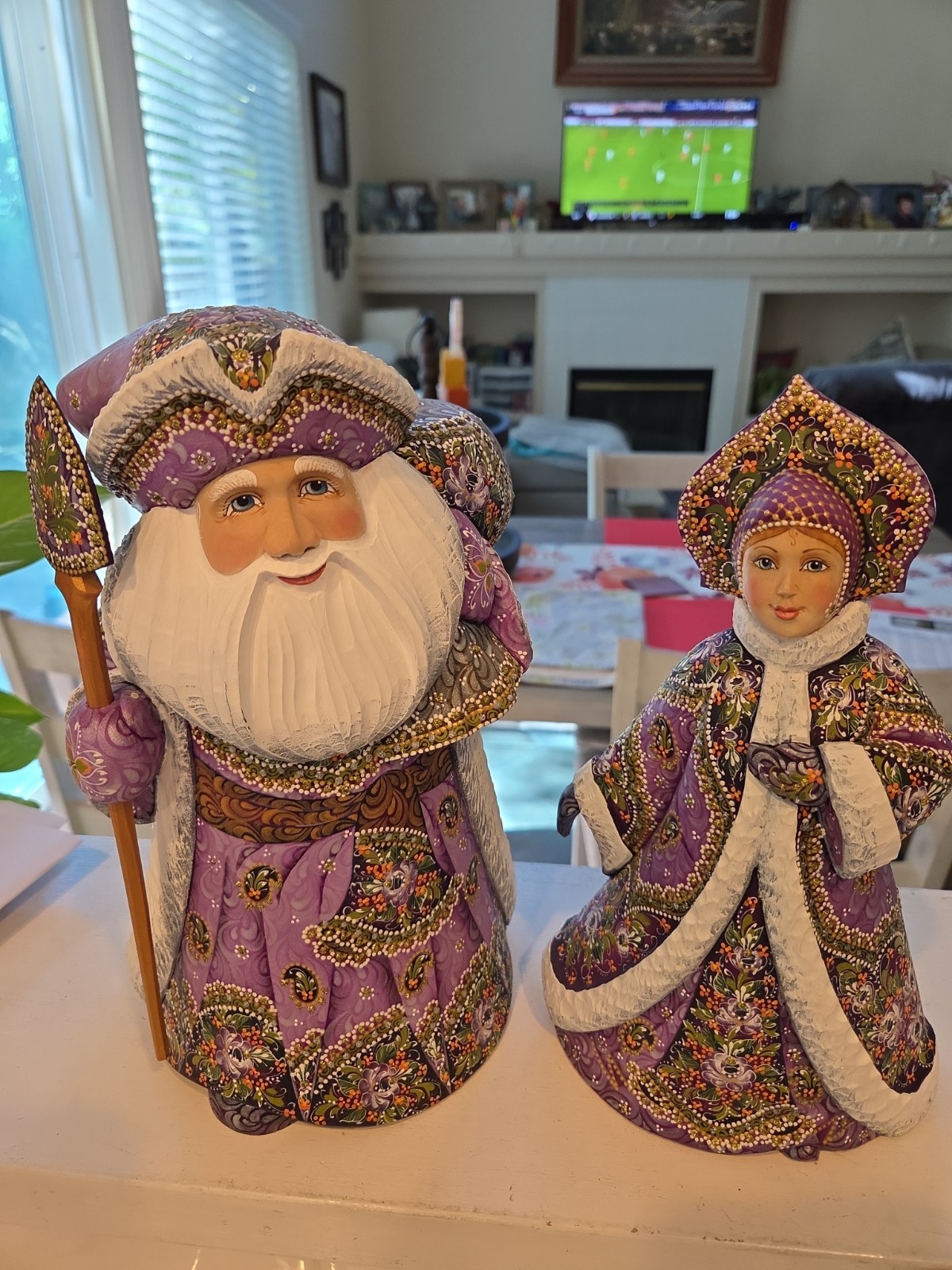 Russian Wood Carved Santa and Mrs. Claus