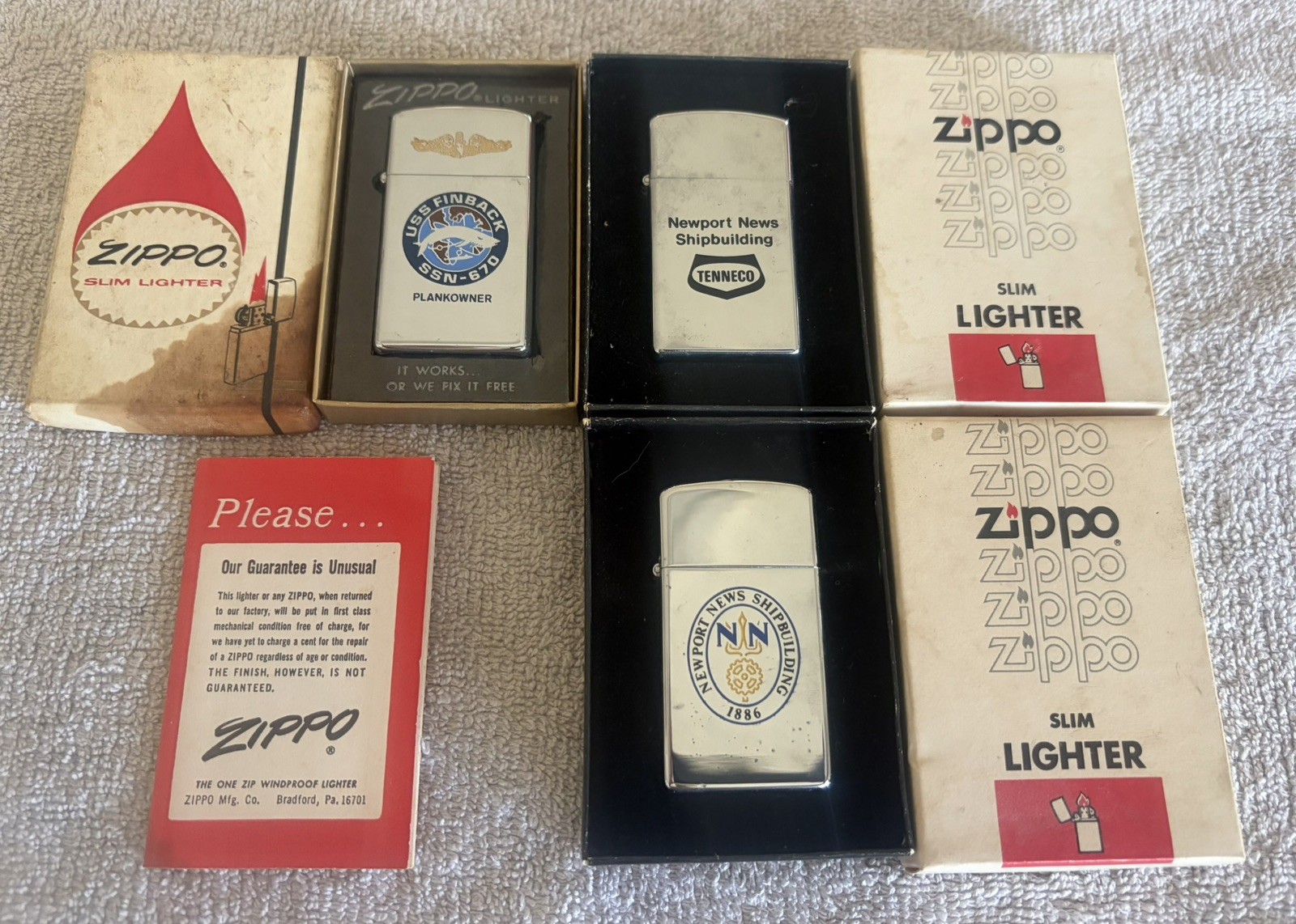 ZIPPO Slim Vintage Lighter Lot (3) NEW - USS Finback Newport News Shipbuilding