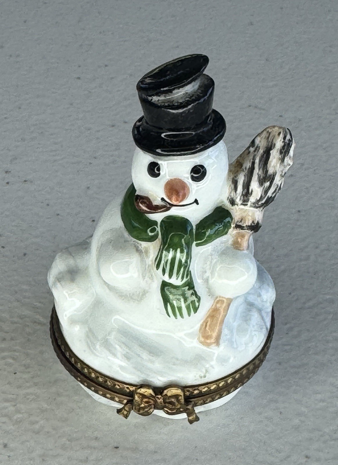 Eximious Limoges France Snowman Trinket Box Peint Main Hand Painted Hinged