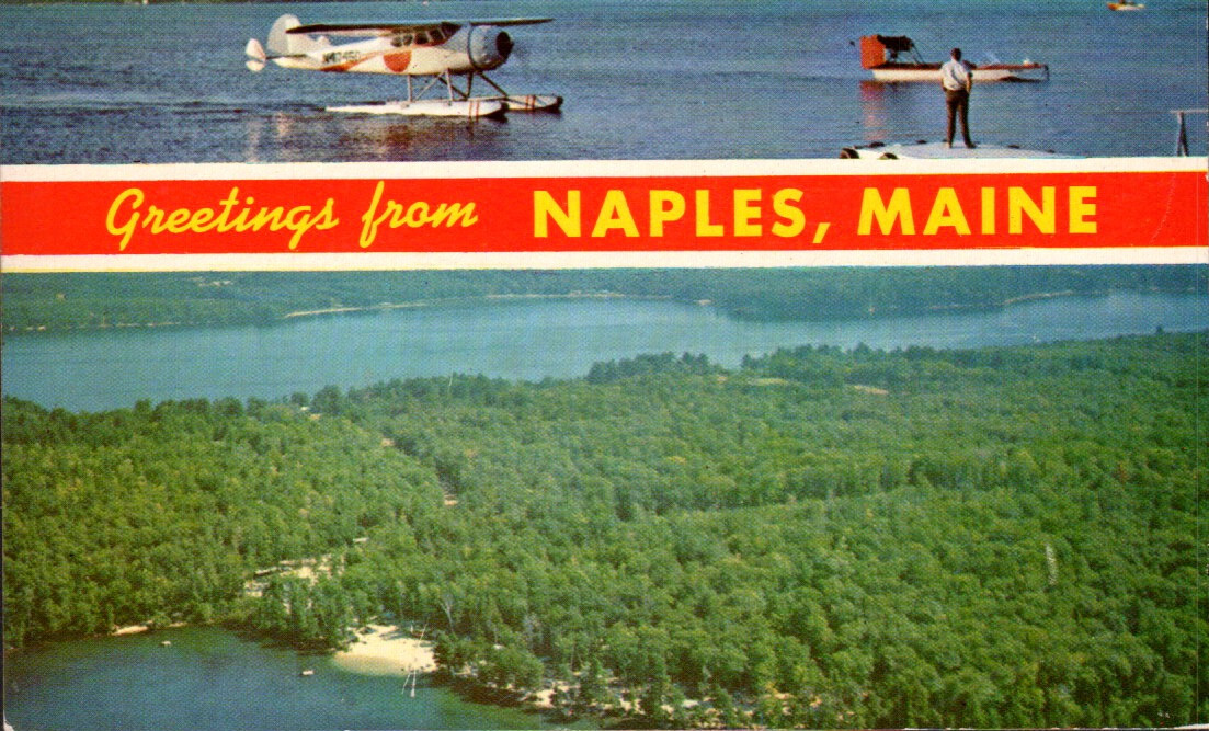 Naples, Maine, Greetings, Plane Landing on Lake, Postcard 3205