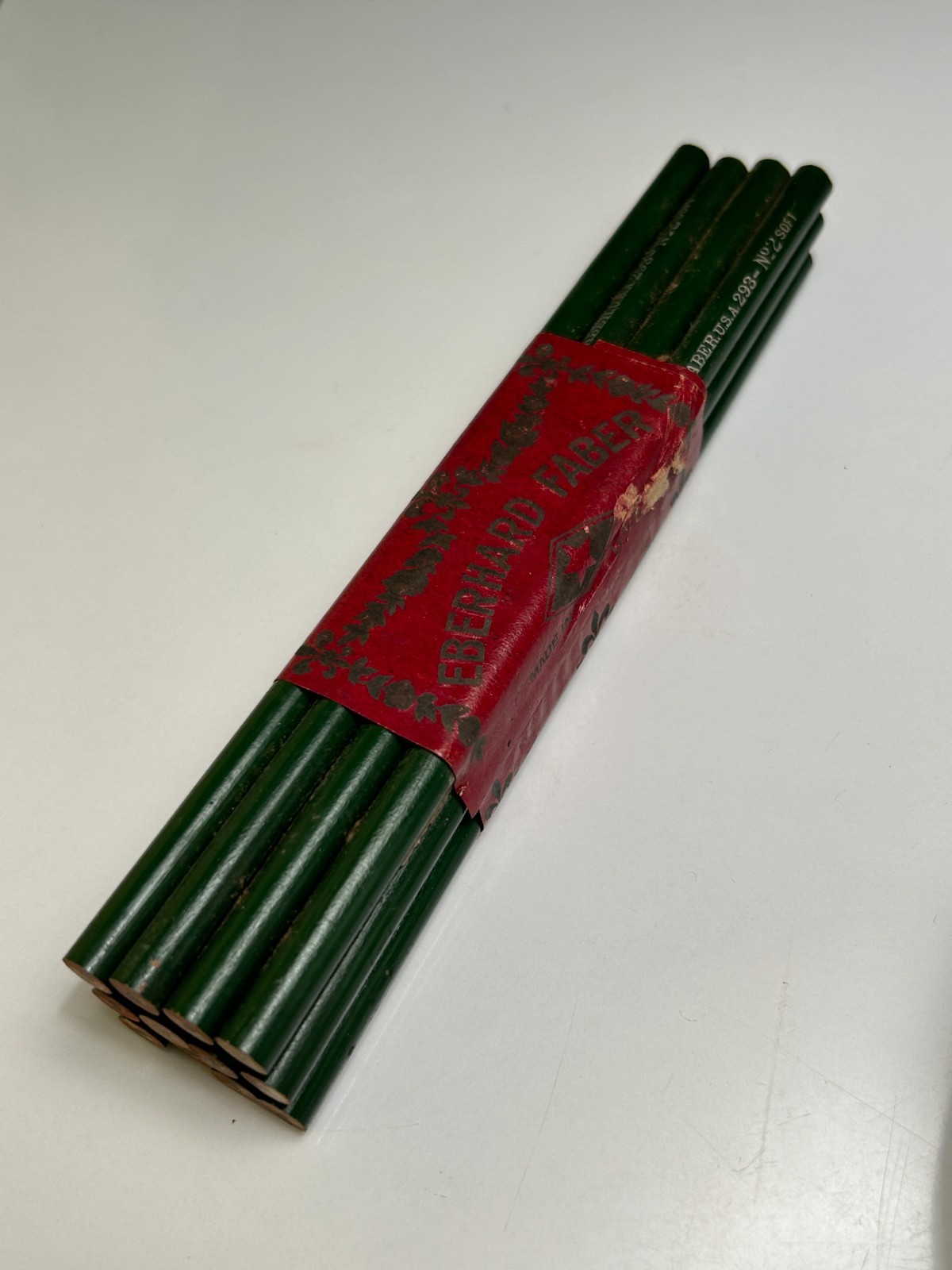 (12) Antique Eberhard Faber Green 293 No. 2 Soft Pencils Unsharpened c1900