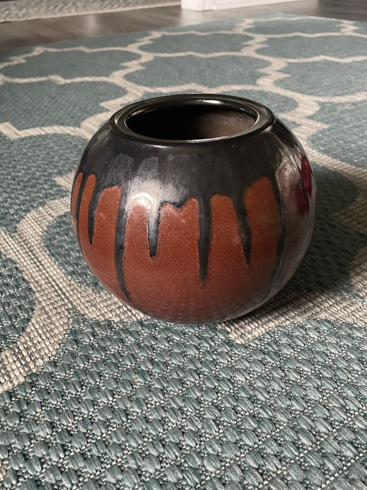 Antique Vintage Southern Redware Pottery Ceramic Vase, Crystalline Glaze