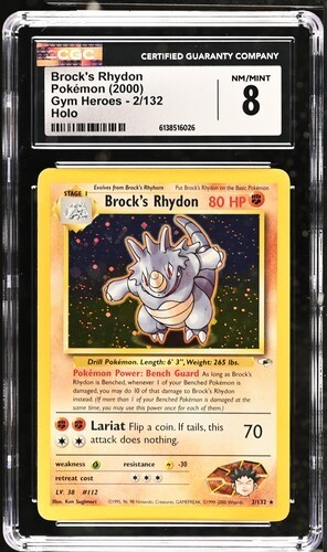 2000 POKÉMON GYM HEROES HOLO #2/132 BROCK'S RHYDON CGC 8