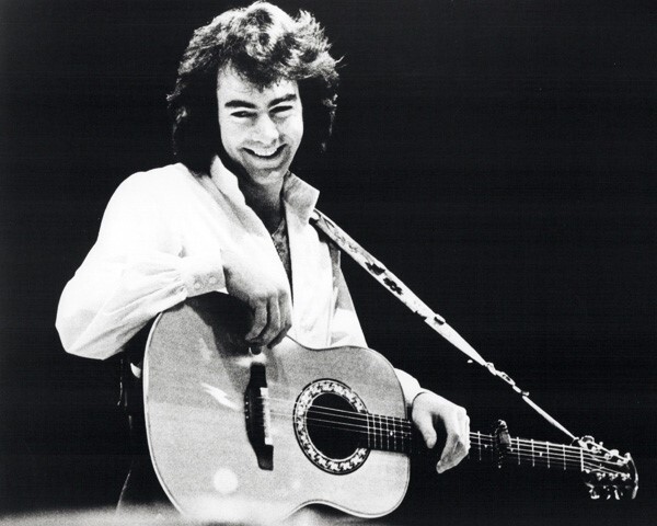 Neil Diamond smiling 1970's in casual shirt with guitar on stage 24x30 Poster