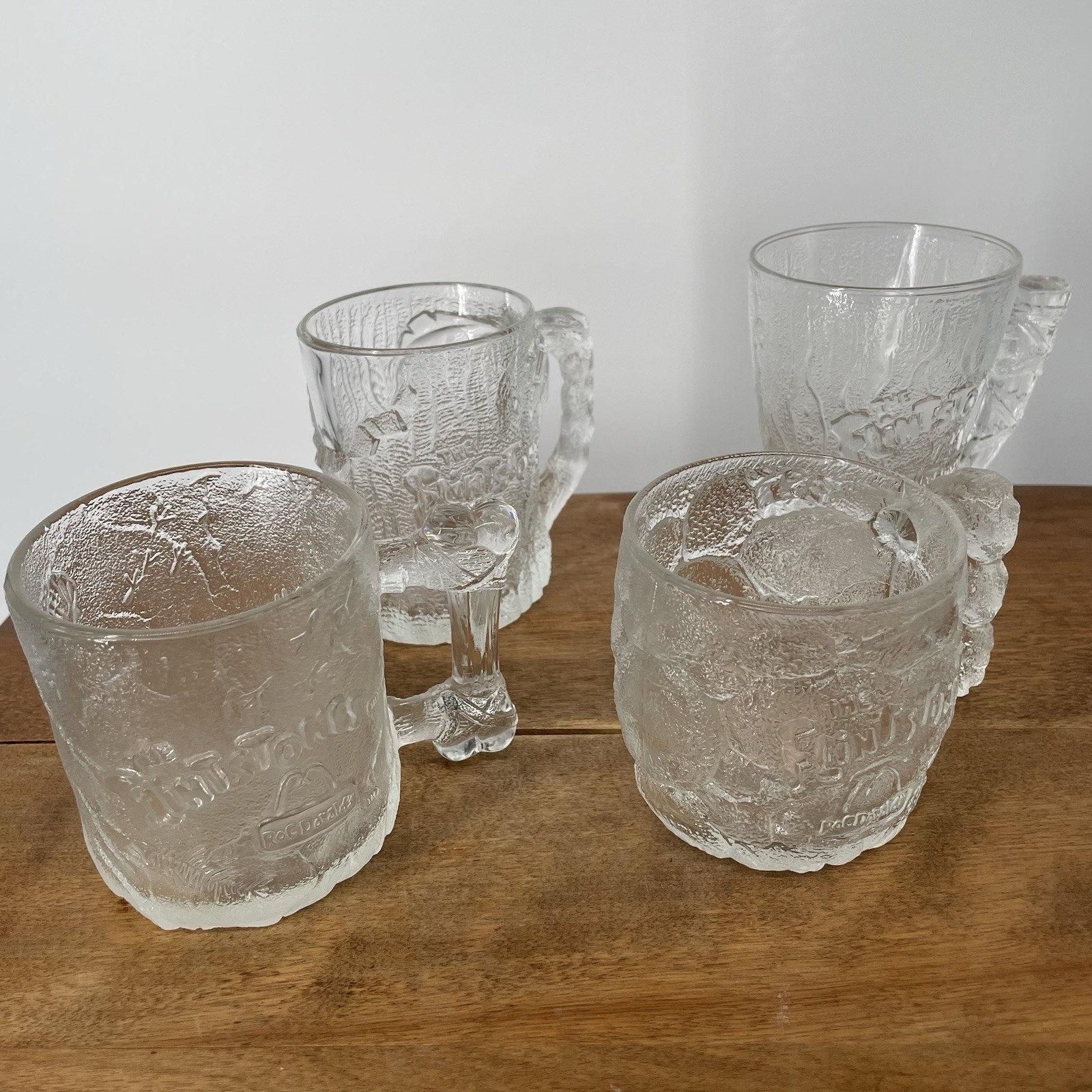 VTG 90s Set Of 4 McDonalds Flintstones Frosted Clear Mugs TreeMENDOUS Mammoth