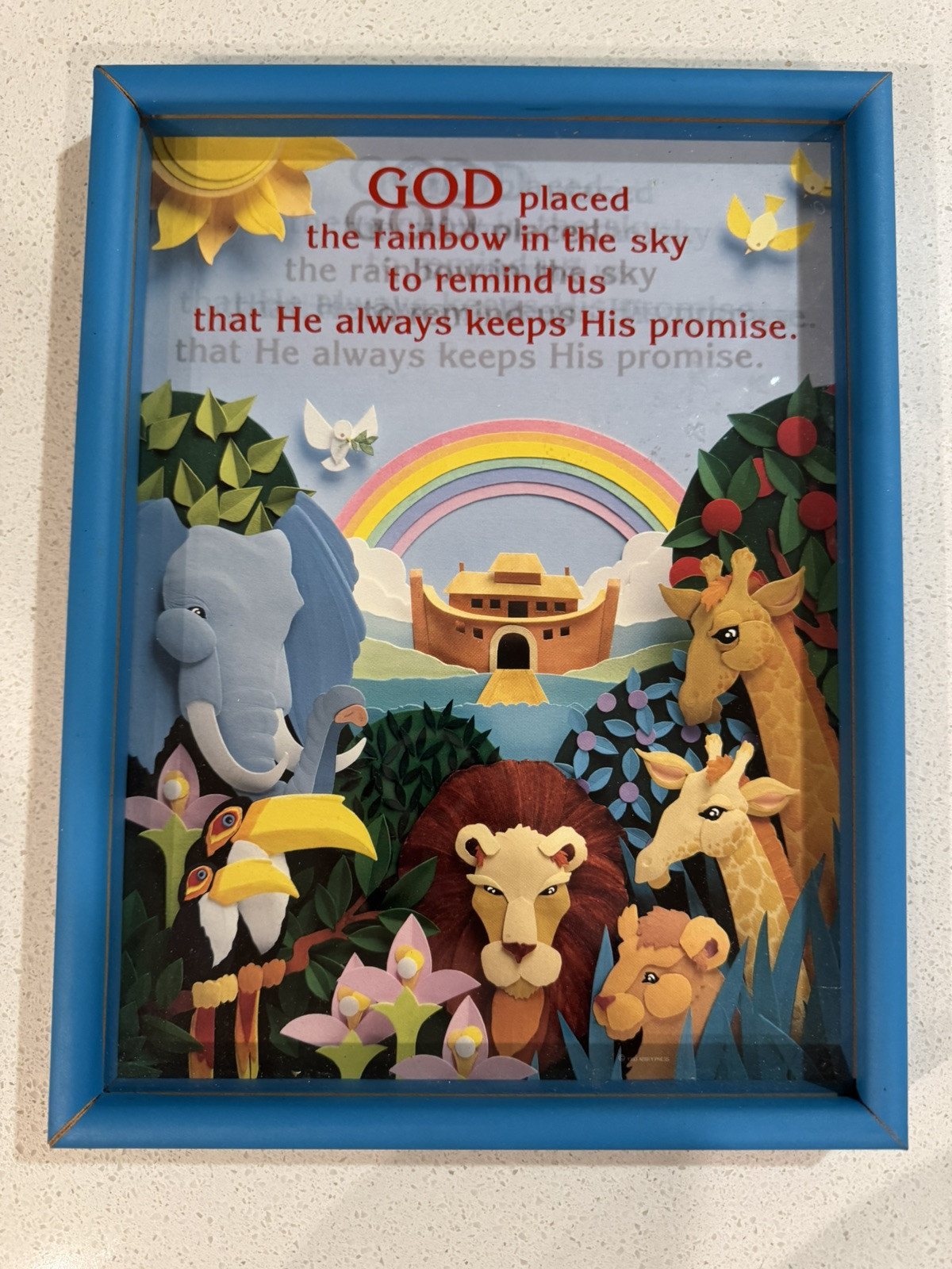 Vintage 1980’s Noahs Ark Theme Rainbow Abbey Press Framed Wall Art Christian