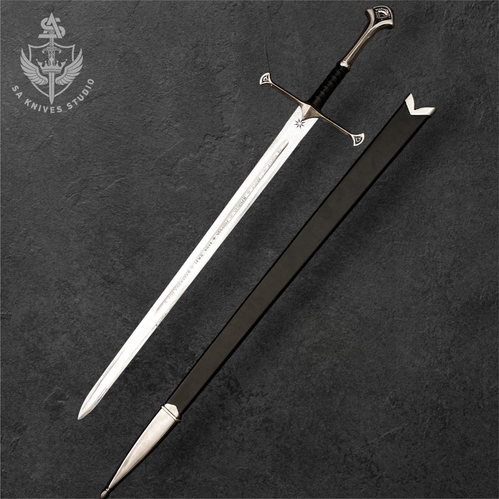 Handmade Knight Sword Stainless Steel Blade with Leather-Wrapped Handle Scabbard