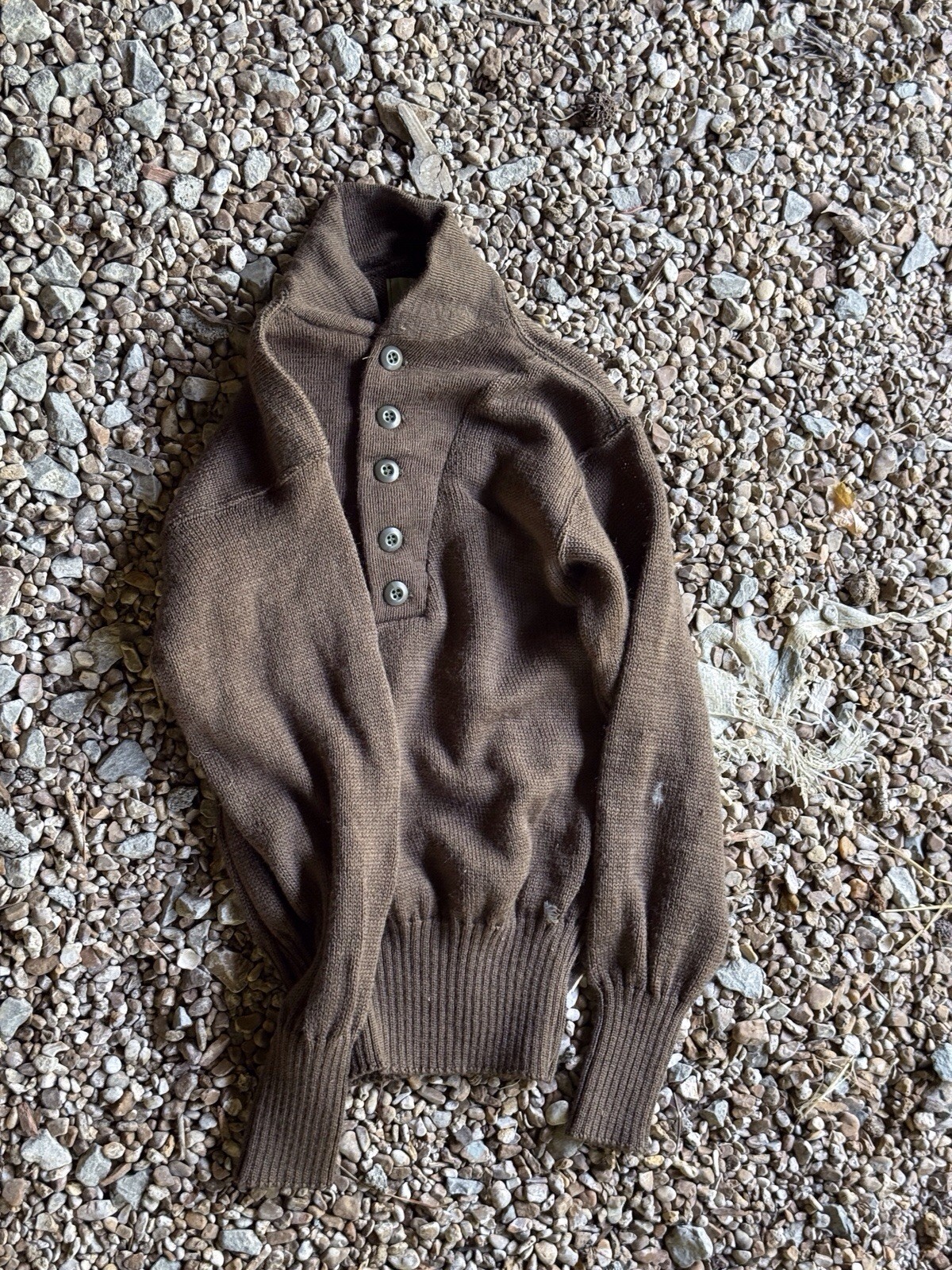 Vintage US Military Wool Sweater 5-Button OD Green Army Issue Size Small