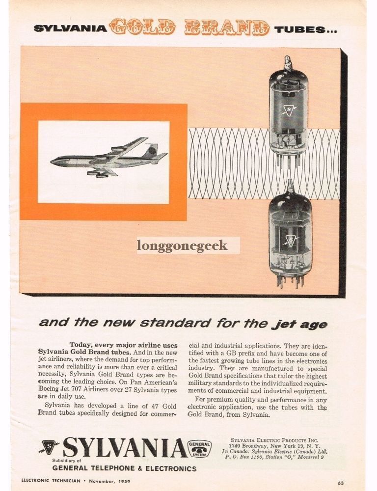 1959 Sylvania Electron Tubes Gold Brand Radio TV Vintage Ad 