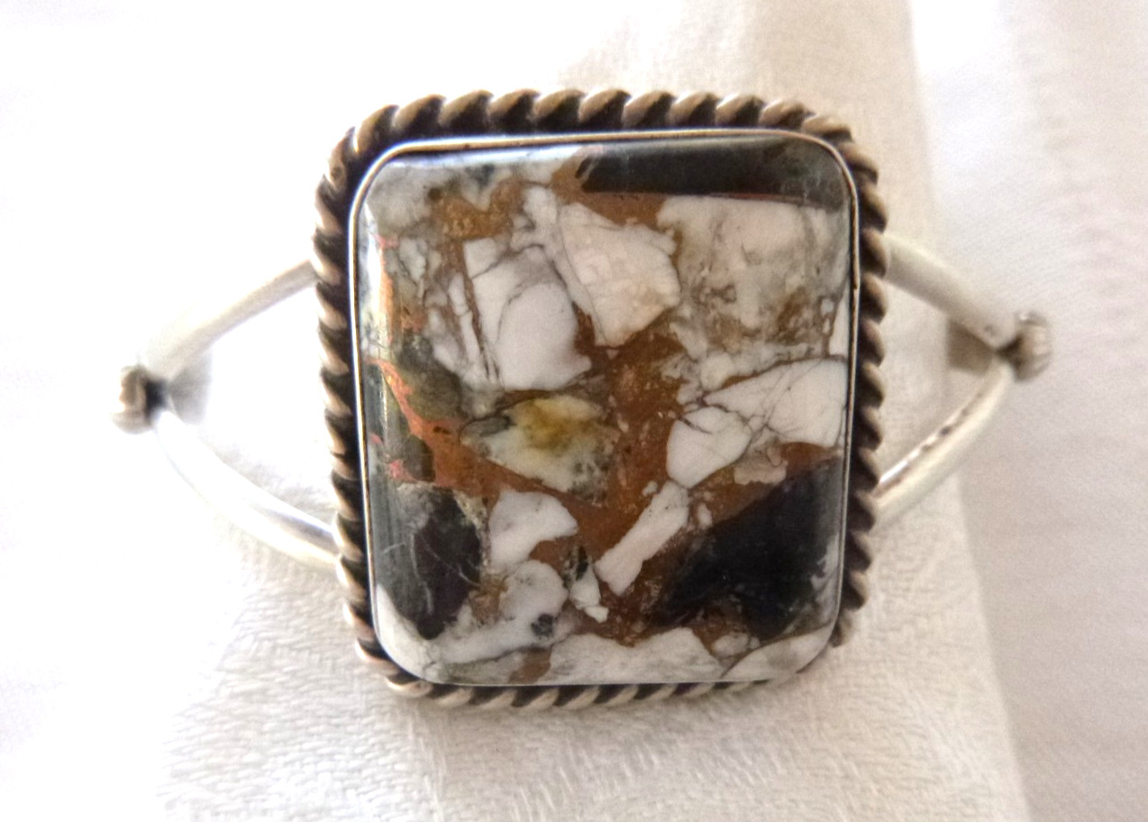 NWT Navajo Augustine Largo Bracelet White Buffalo w/Bronze 925 Sterling Silver