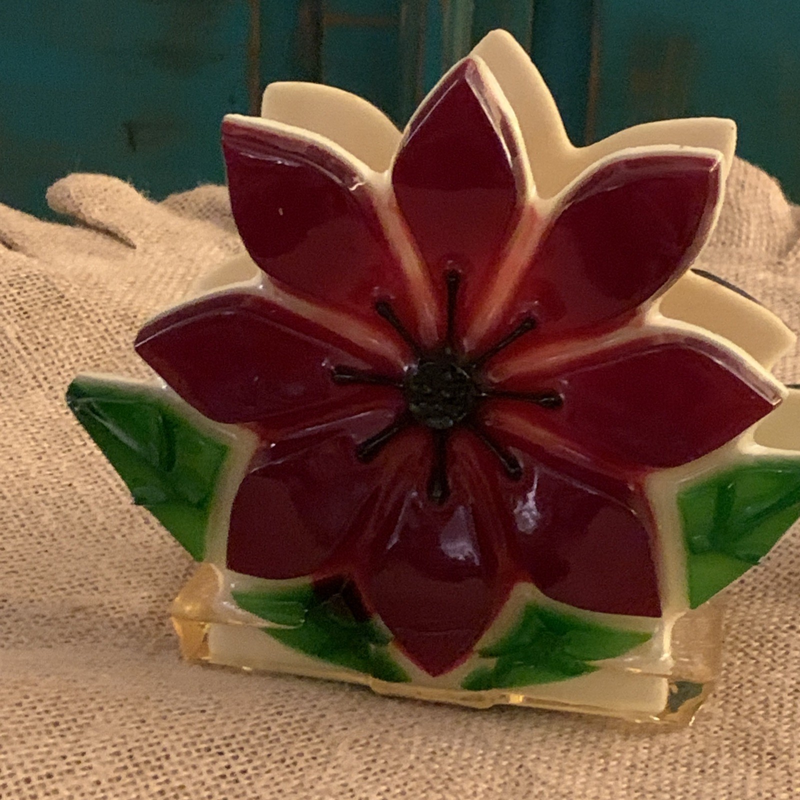 Vintage 1960’s Lucite Red And Green Flower Napkin/Letter Holder MCM Amazing