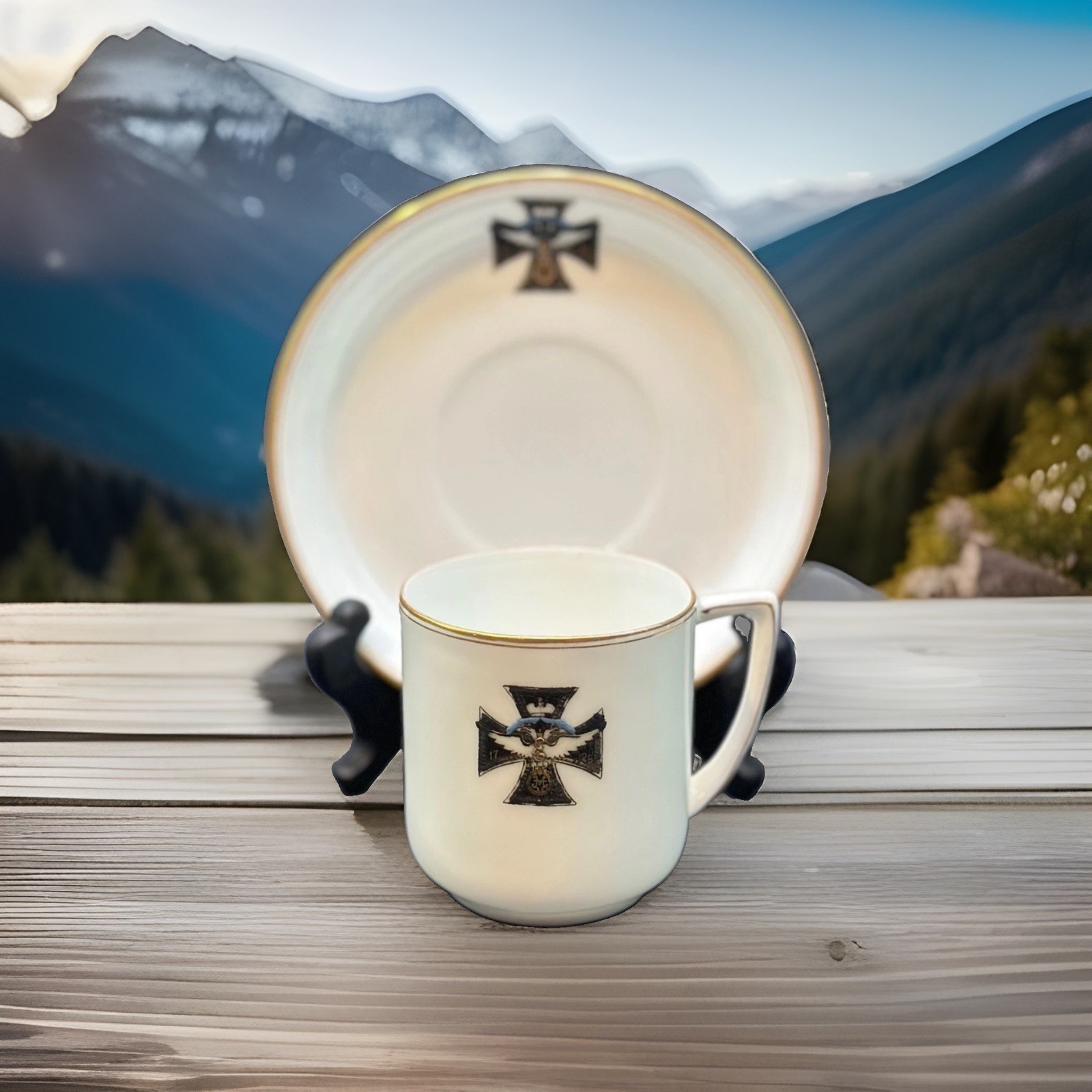 WW1 Russian Imperial Kuznetsov Porcelain Cup & Saucer St Petersburg Regiment
