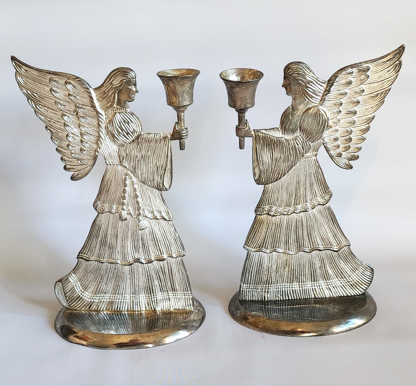 VTG 1994 SILVER PLATED ANGEL CANDLE HOLDER PAIR FROM I.S.CO. ~ (#8)