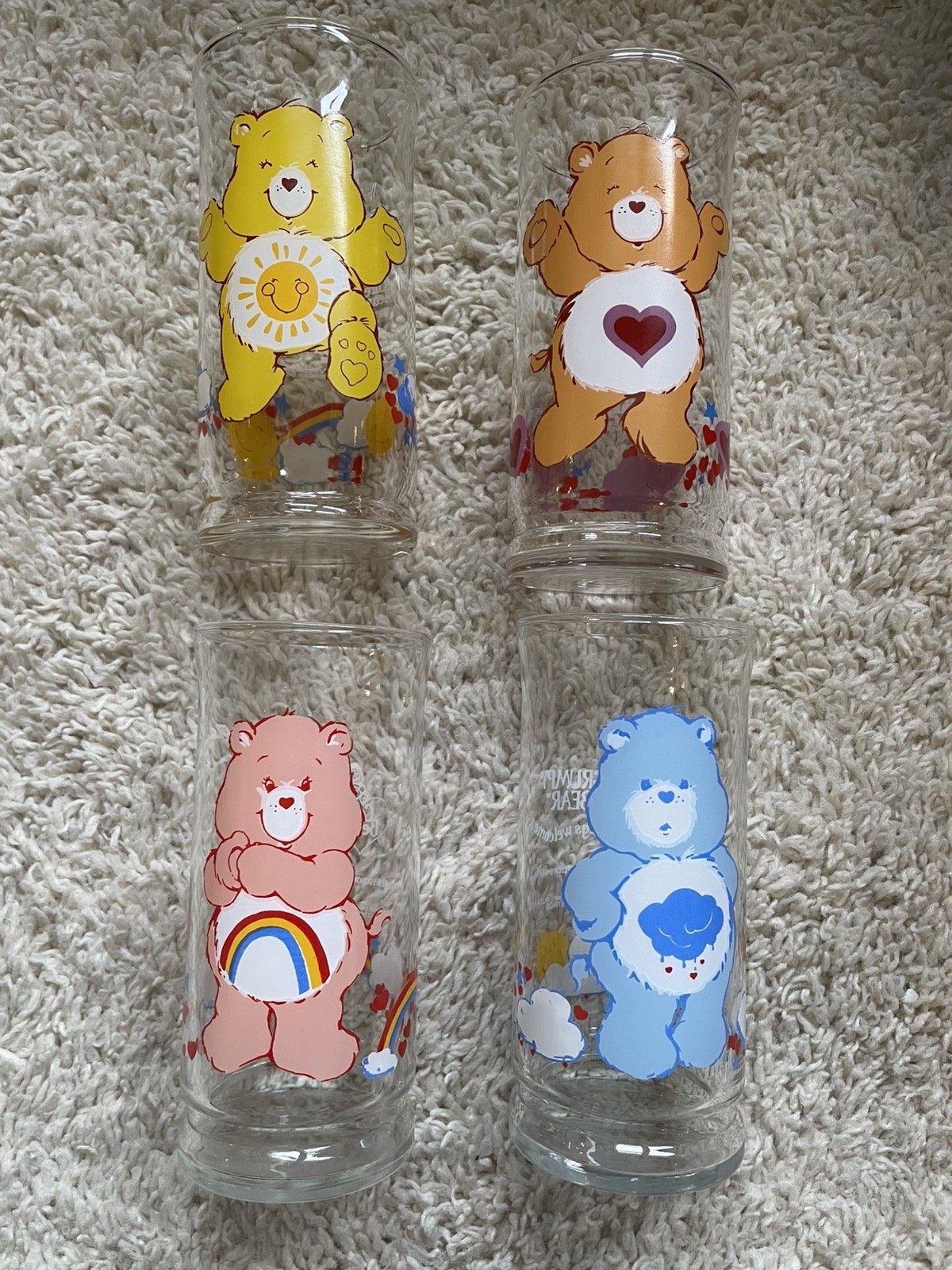 1983 Care Bears Drinking Glasses Pizza Hut Vintage Complete Set of 4 New