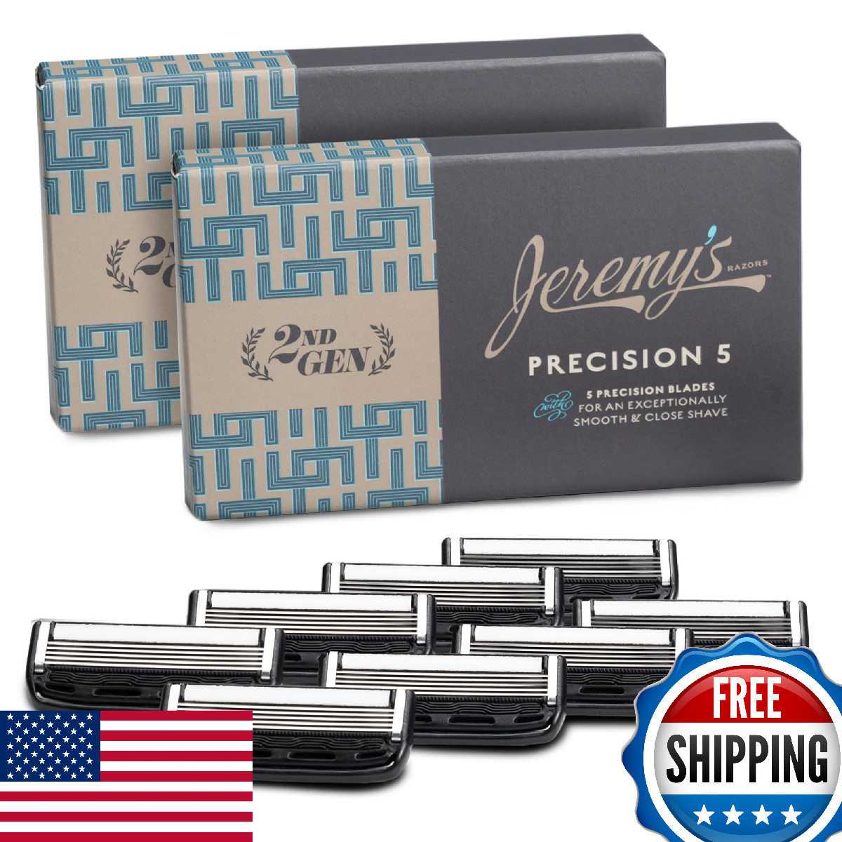 Jeremy\'s Razors Men\'s Precision 5-Blade Refills - 8 Cartridges (Fits All Handles