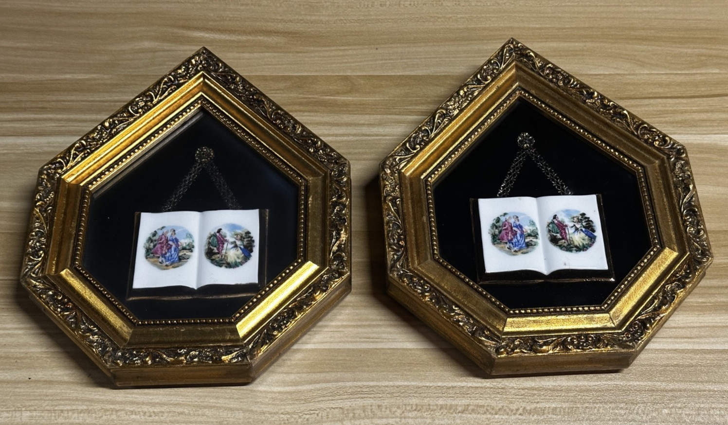 Vintage Fragonard Style Open Book Shadow Box Wall Art Ornate Gold Fram 10