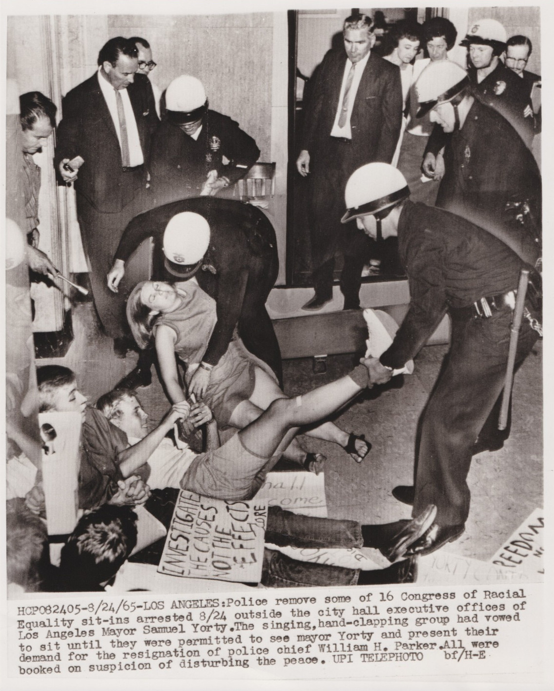 1965 Press Photo Civil Rights Group CORE Protesting Los Angeles Chief of Police