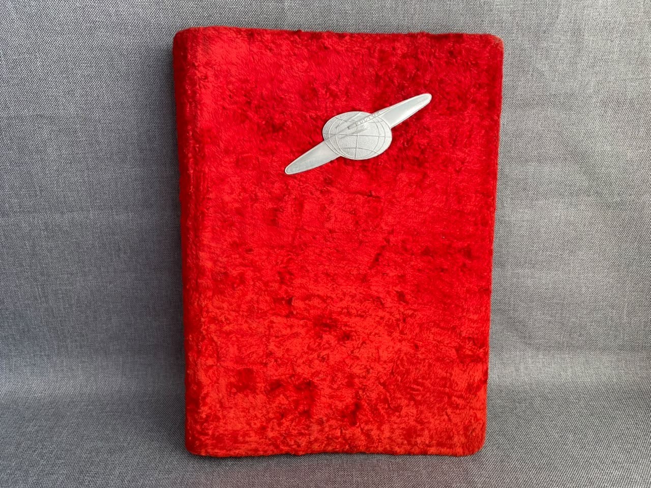 Vintage Red Velvet Photo album Rocket Vostok Gagarin Soviet Space Age USSR 1970s