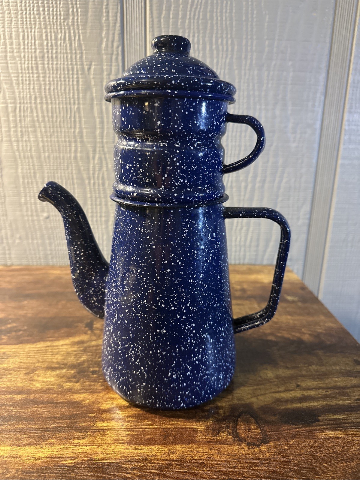 Norpro Enamled Steel Blue  5 Piece  Coffee Pot Biggin French Drip Percolator