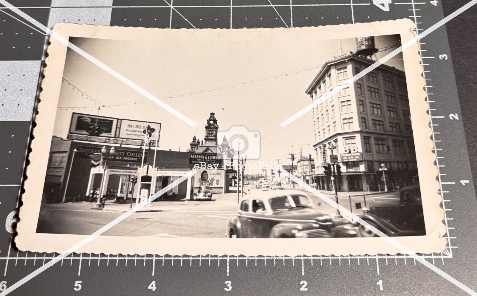 1940s Bellingham WA Washington STANDARD GAS STATION BB Furniture SIGN Vtg PHOTO