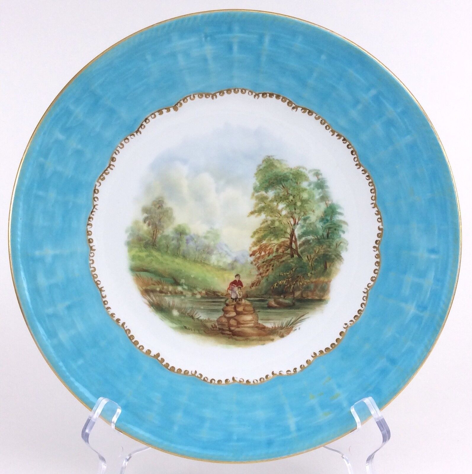 Antique Charles Ford Hand Painted Wicker Design Aquamarine Trim 9 in Plate I092