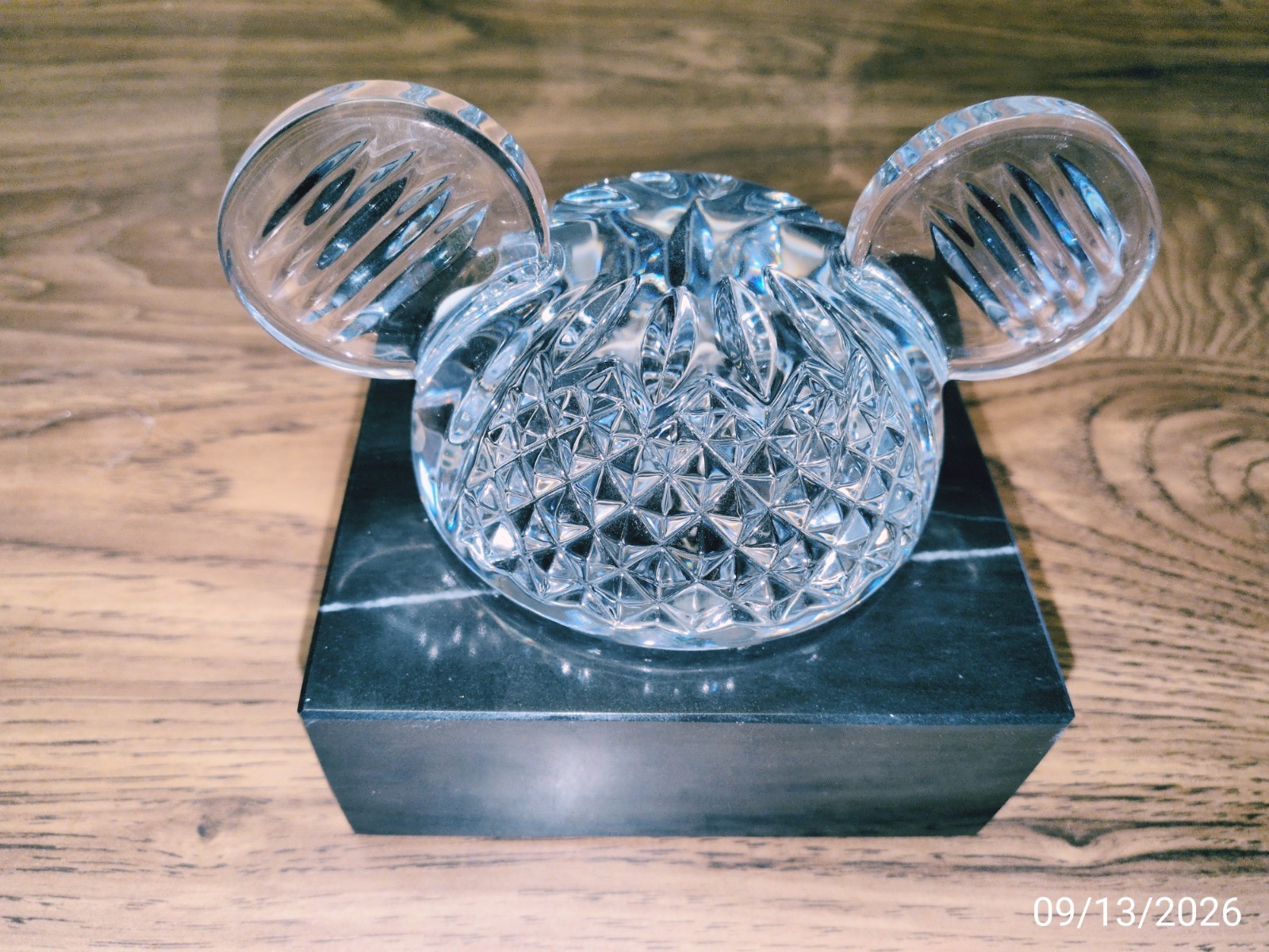 Disney Waterford Crystal Mickey Ears Cast Member Retirement Award with Base