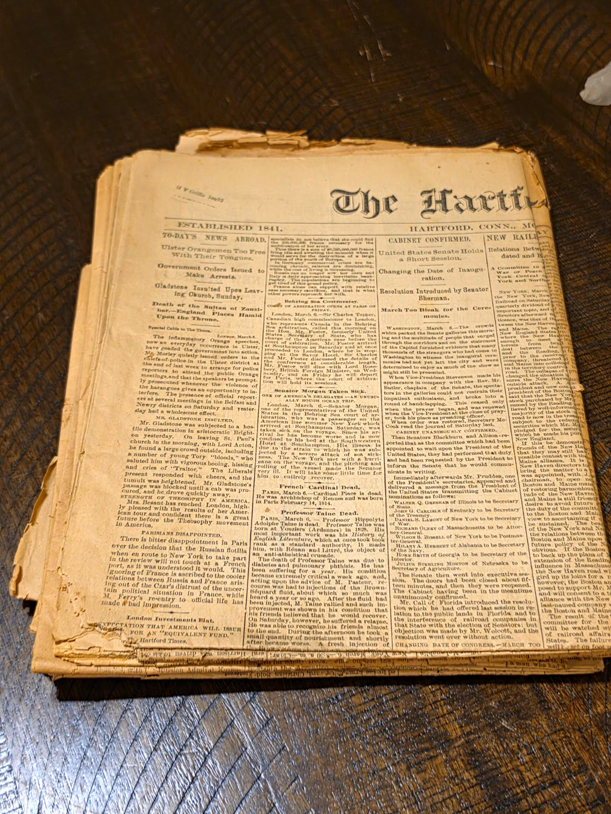 Lot 6 Antique 1893 Hartford Times Courant Newspapers Connecticut History Gilded 