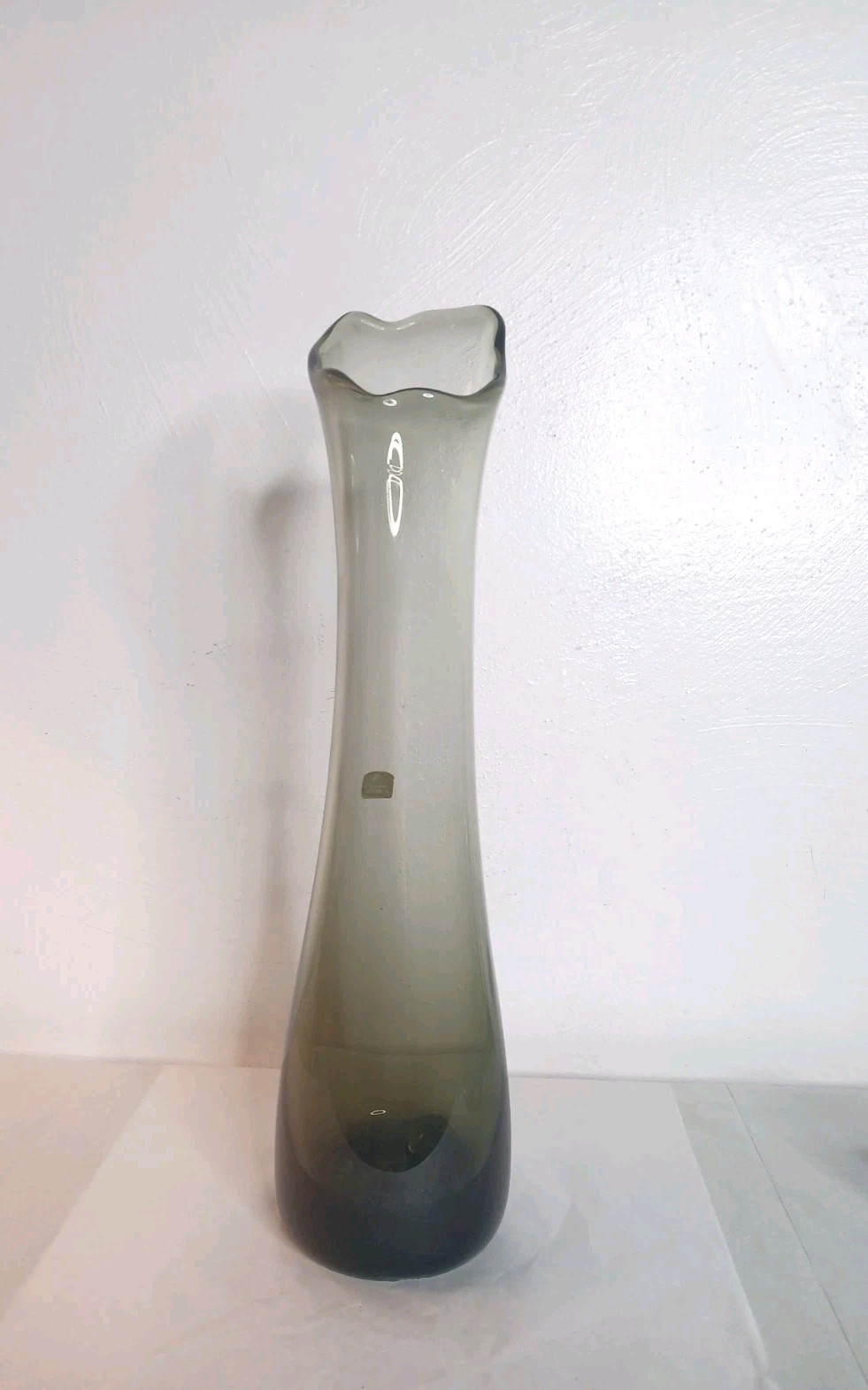 Vintage Epic Viking W/sticker  Glass *GLOWING* Swung Vase Smoke Color 18” Amazin