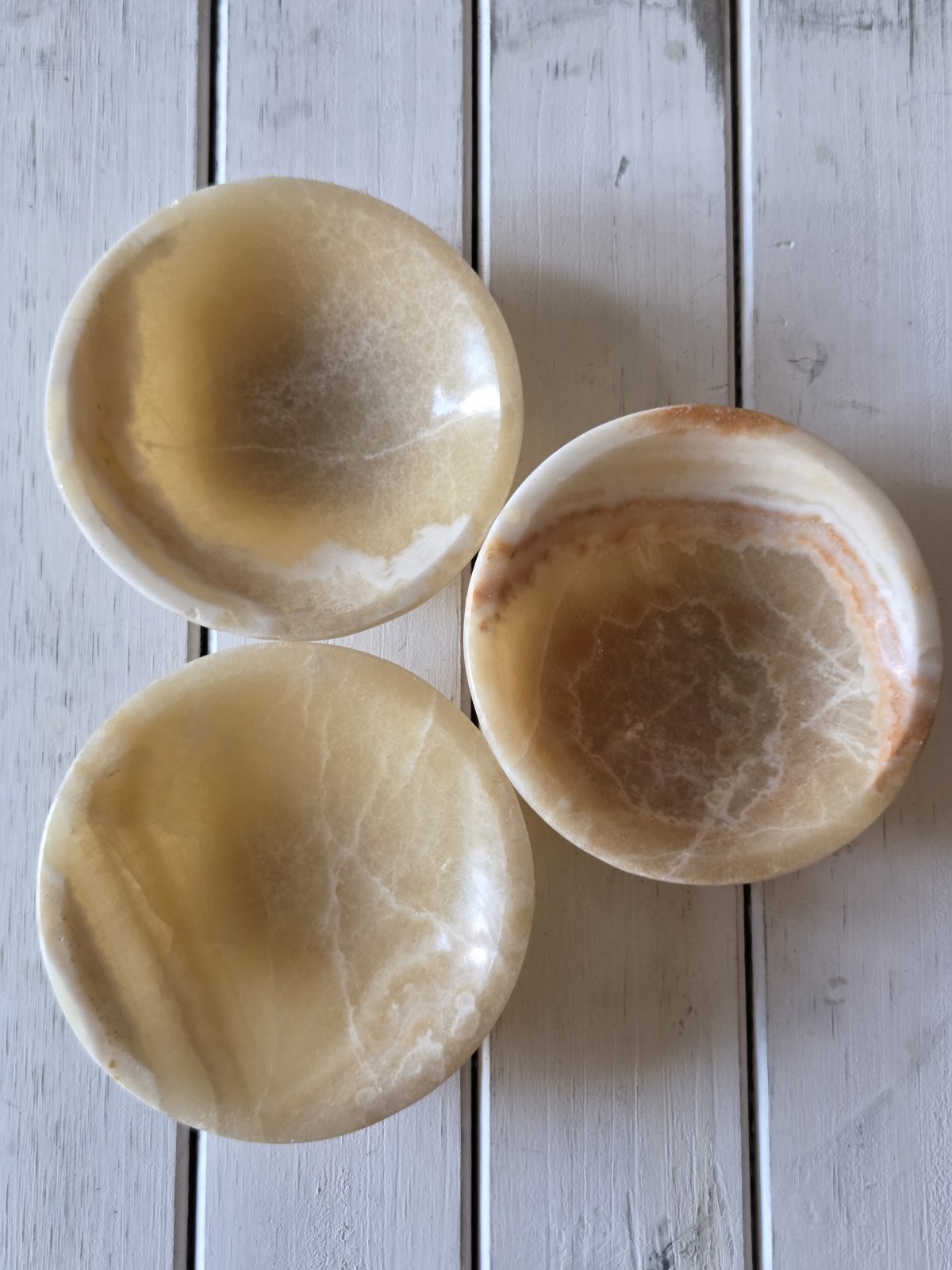 KCGS (3) Yellow Onyx Small Bowls (For Display)  4½in, Pakistan #1583