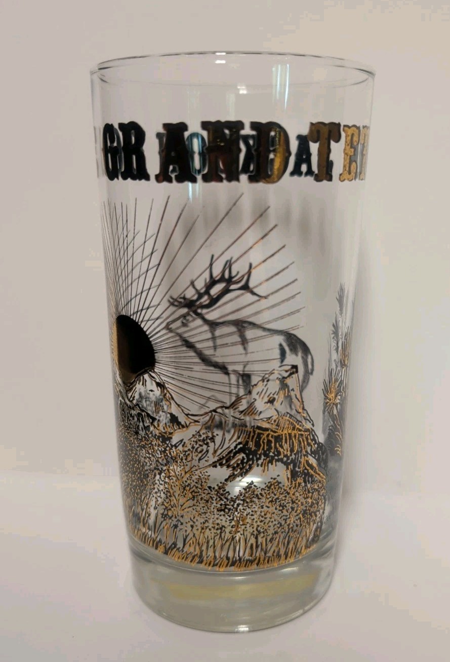 NEW 22k Gold Vintage Grand Tetons Jackson Hole Wyoming Souvenir Drinking Glass 