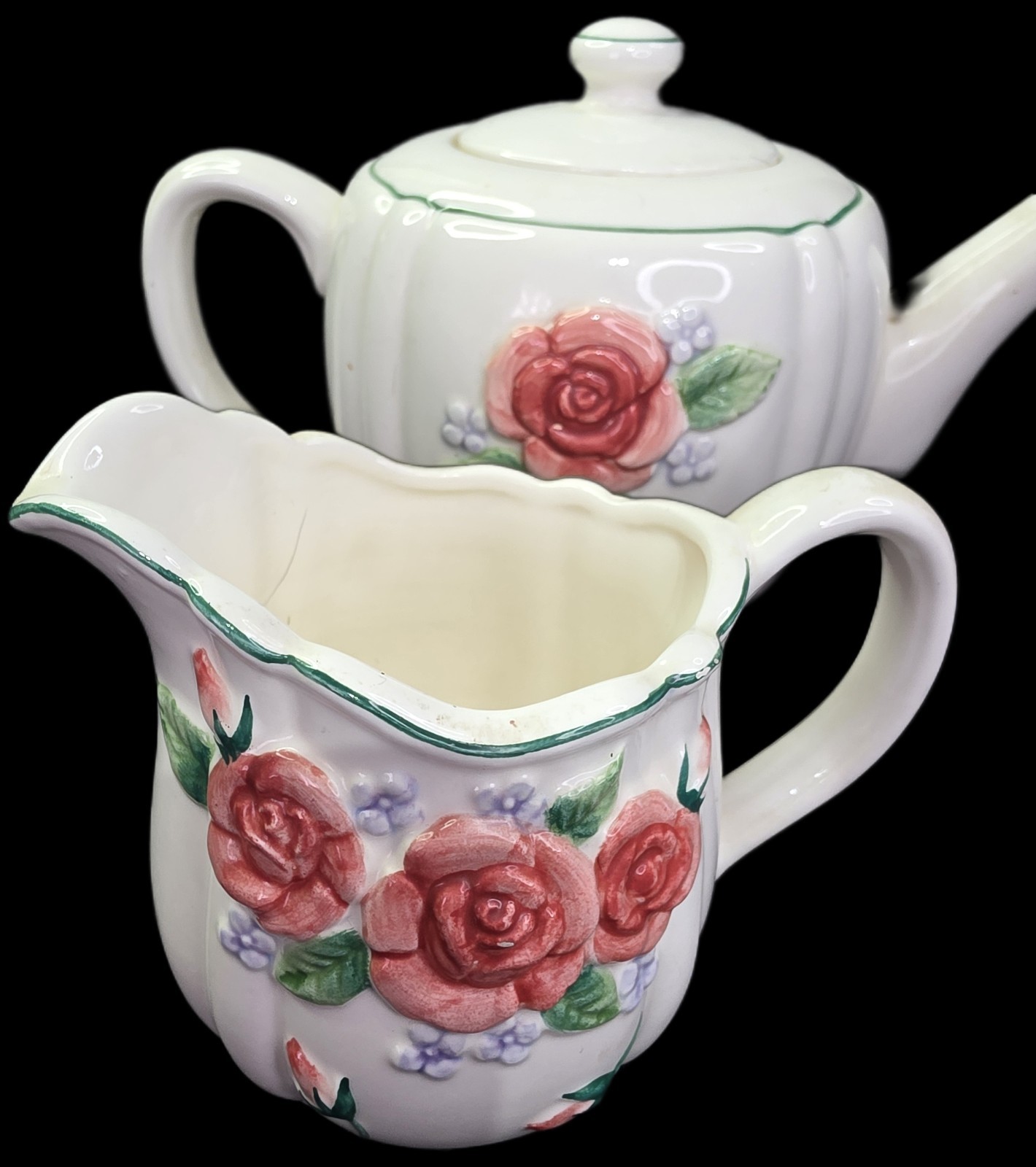 Otagiri Rose Mary Ann Baker Handpainted Coffee Pot, Sugar and Creamer