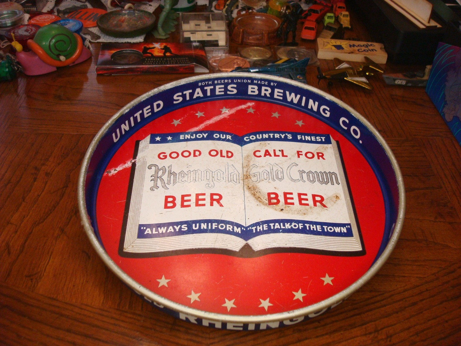 VINATGE UNITED STATES BREWING COMPANY BEER TRAY GOLD CROWN RHEINGOLD UNION MADE