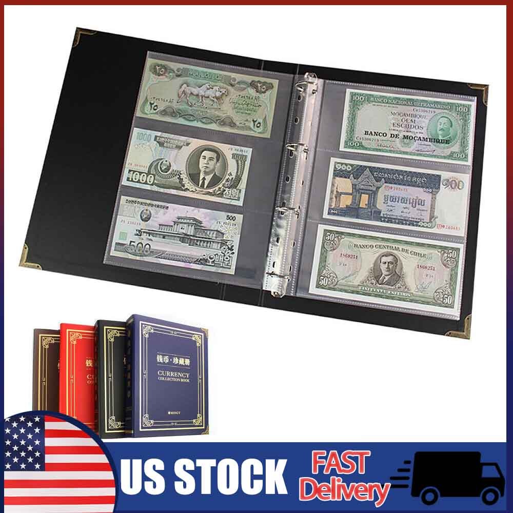 300pcs Banknote Album Book Collection Storage Sheet Paper Money Currency Page US