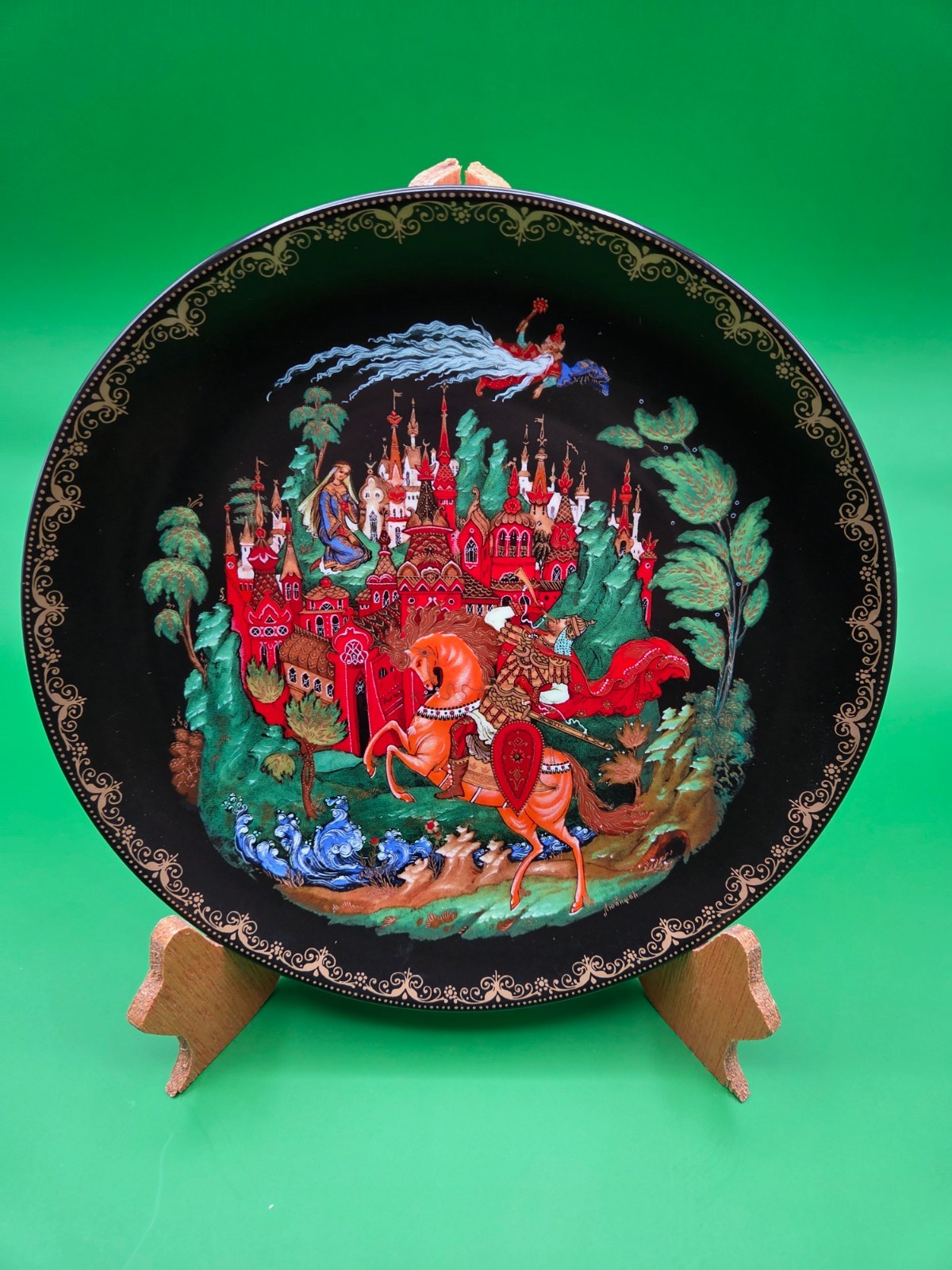 1988 Palekh Russian Fairy Tale Collector Plate Ruslan & Lyudmila COA #3353E