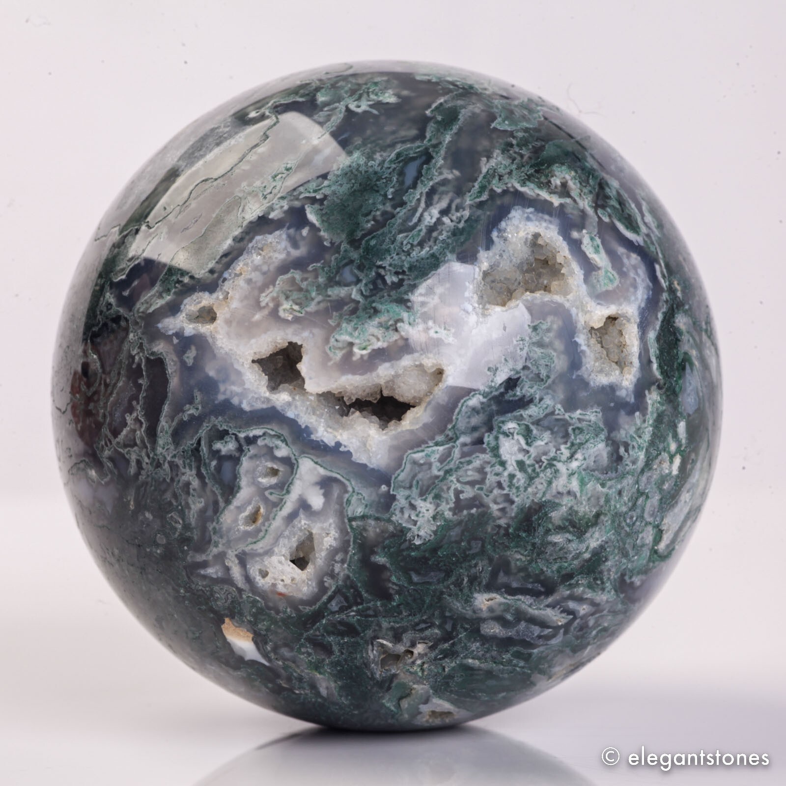 390g 67mm Moss Agate Sphere Crystal Natural Aquatic Plant Water Grass Reiki Ball