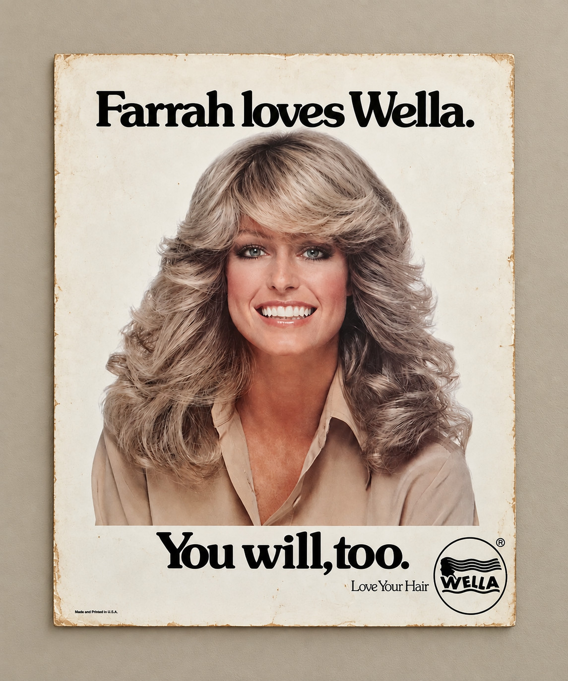 Farrah Fawcett Wella Hair Advertising Display 1970s Salon Cardboard Sign