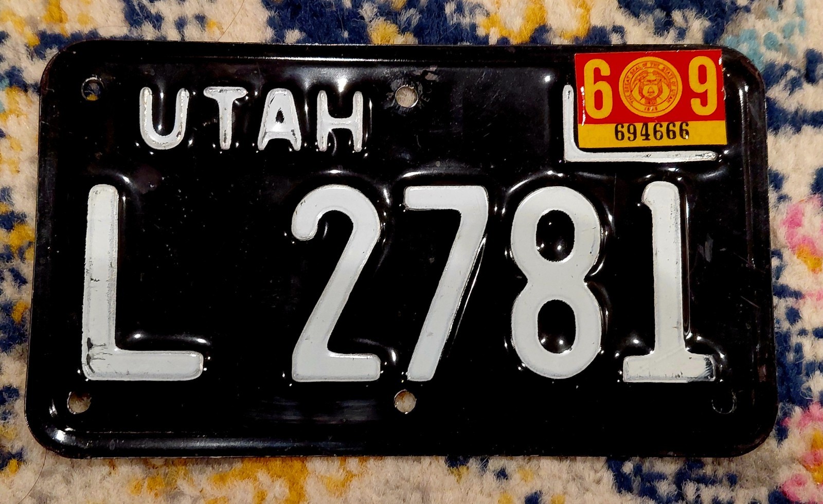 1969 Utah Motorcycle License Plate - Rare - Minty - Great Colors 