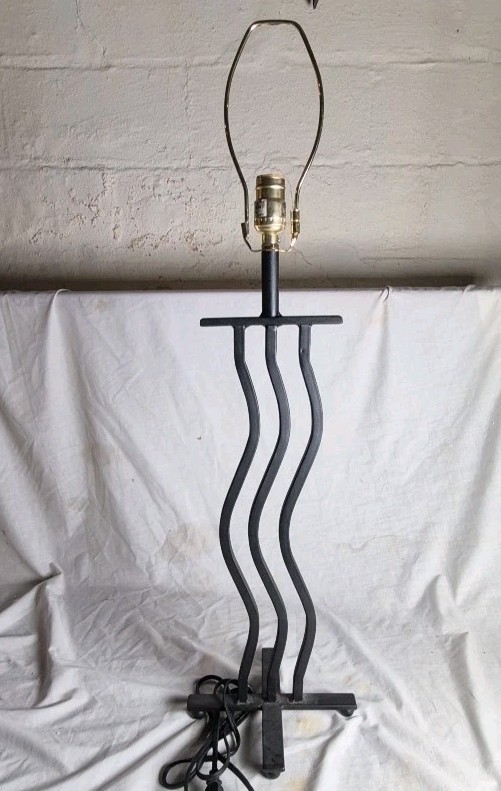 Vintage Postmodern Memphis Group Sculpture Squiggle Wave Table Lamp Cast Iron...