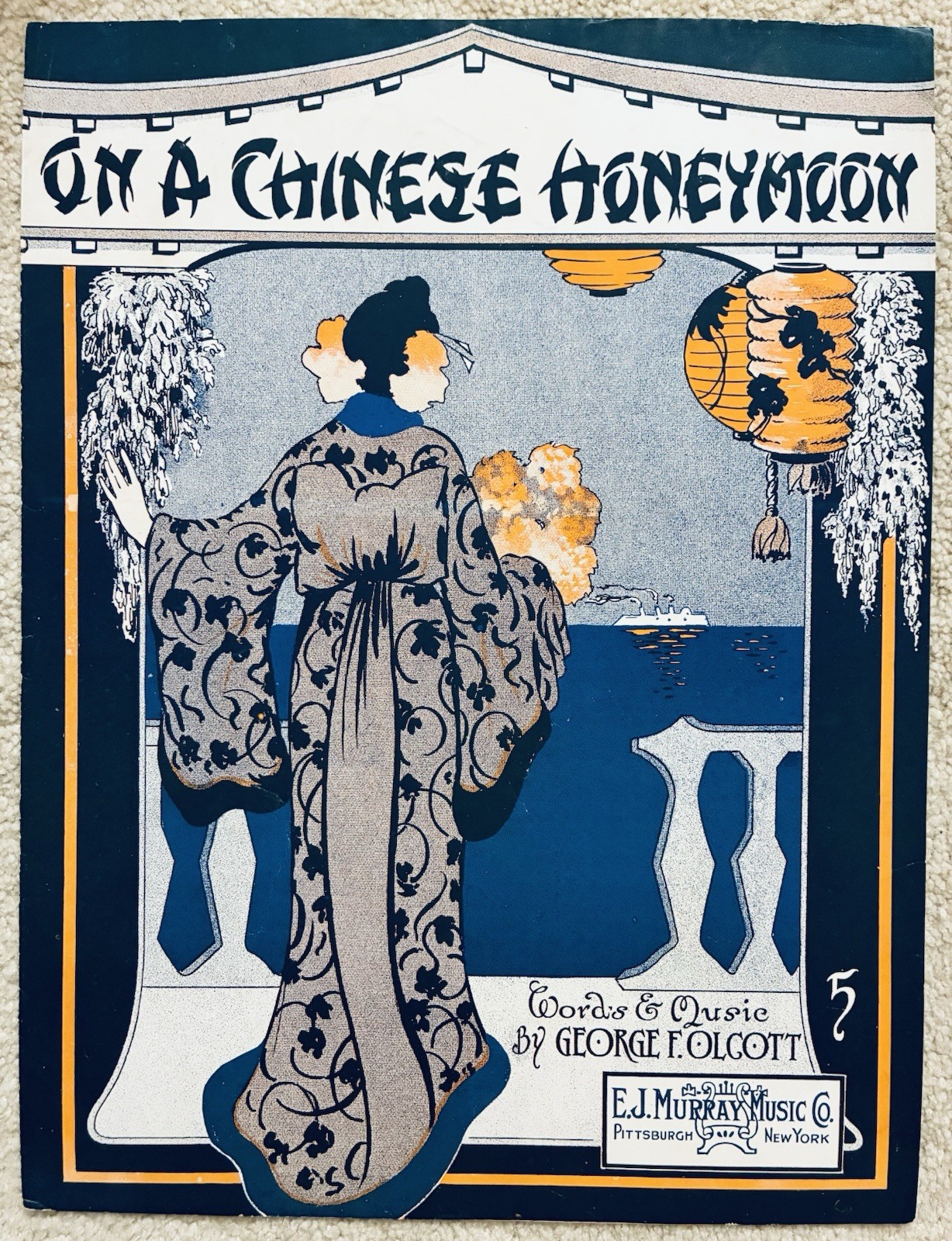 vintage ASIAN sheet music ON A CHINESE HONEYMOON pub'd PITTSBURGH, PA ~ 1915