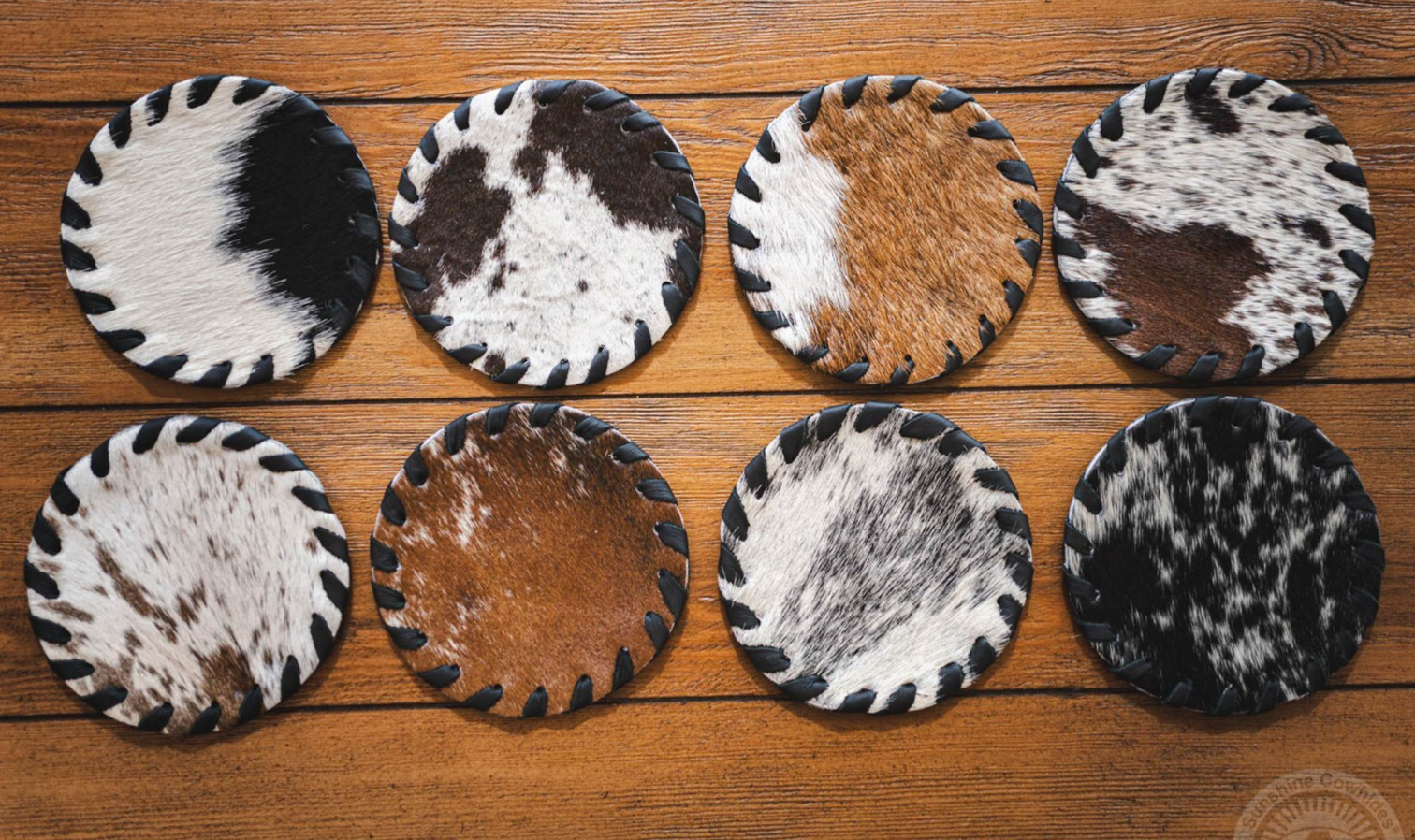 Cowhide Coaster Plain Assorted - SET OF 8