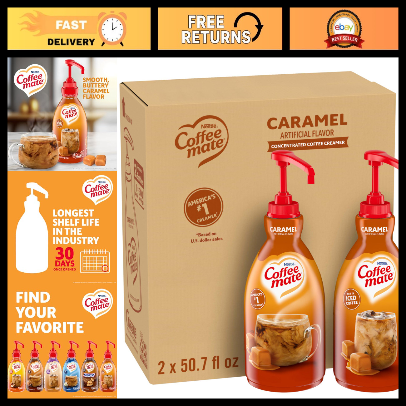 Non-Dairy Caramel Coffee Creamer Pump Bottle, 50.7 oz, 2-Pack - Smooth & Rich Fl