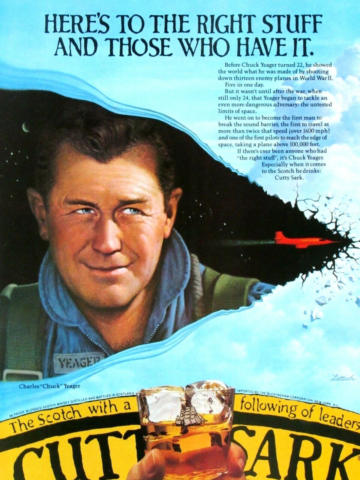 Chuck Yeager The Right Stuff Vintage 1983 Cutty Sark Original Print Ad 8.5 x 11\