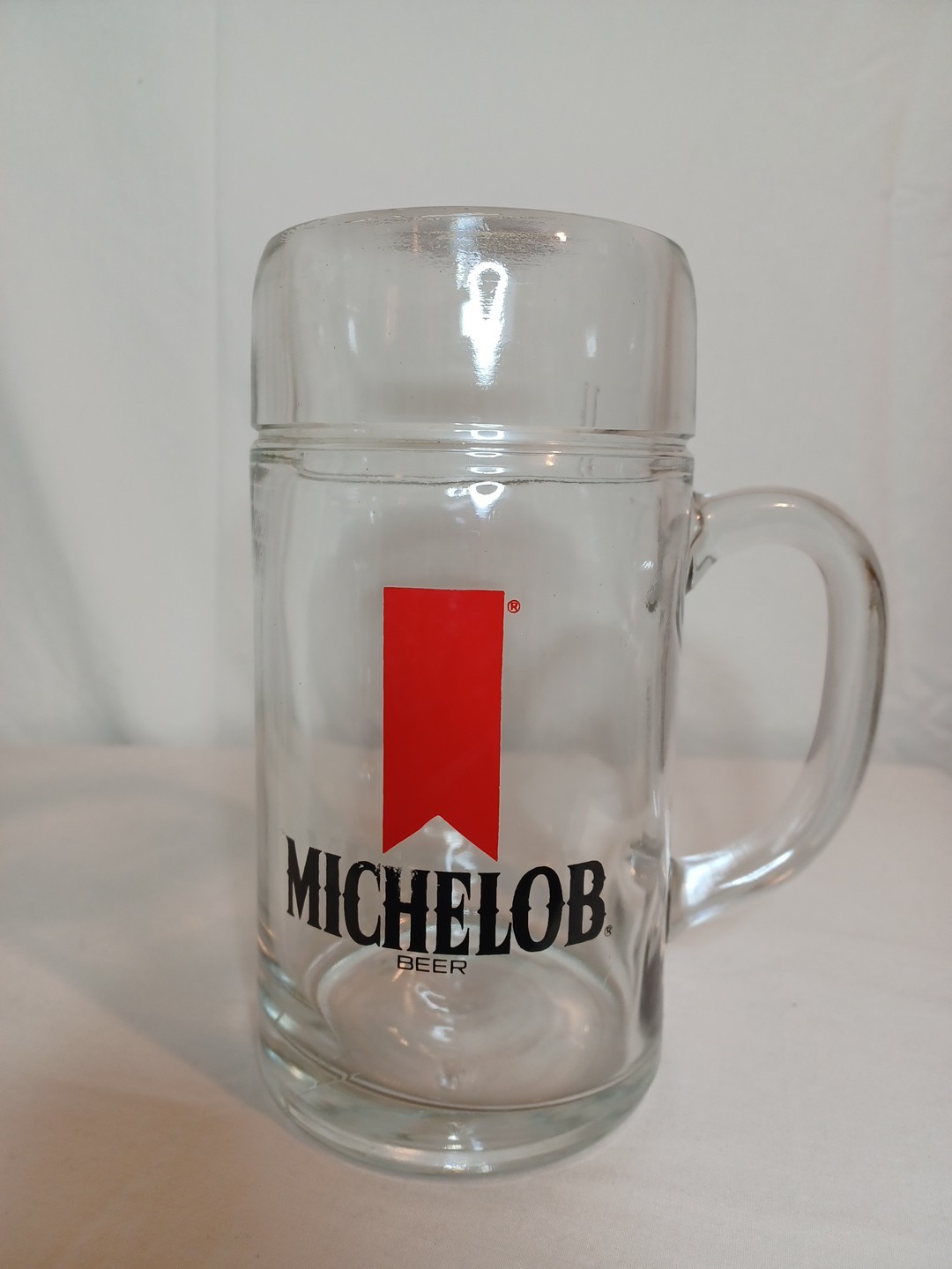 Vintage large Michelob Beer Clear Glass With Handle Mug With Red Logo