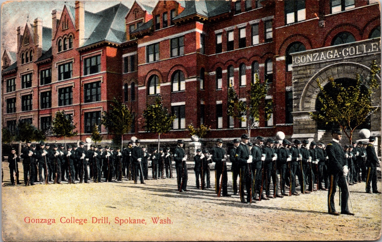 Gonzaga College Drill Spokane Washington Students Formation Postcard