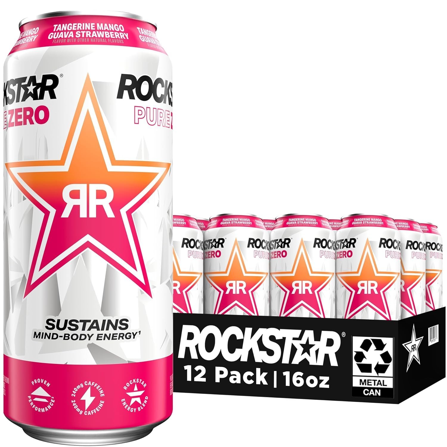 Rockstar Pure Zero Energy Drink, Fruit Punch, 0 Sugar, 16 Fl Oz (Pack of 12)