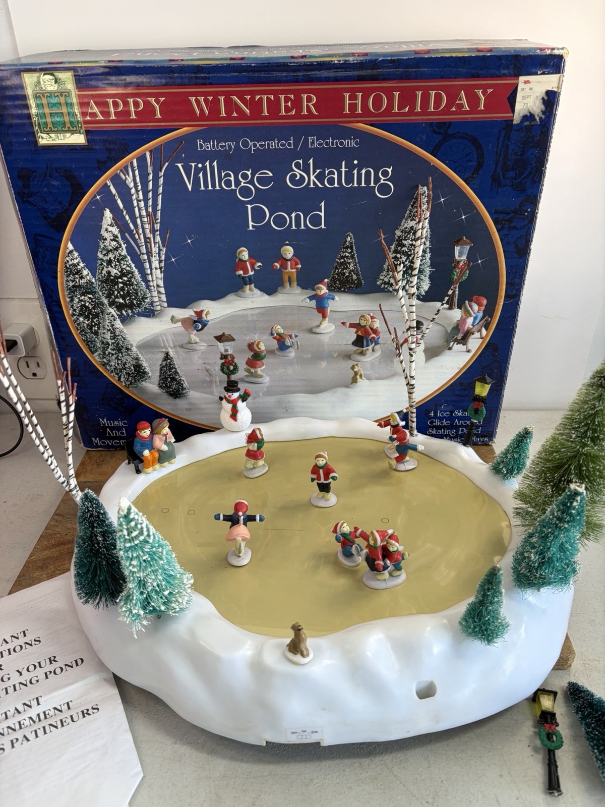 Happy Winter Holiday Village Skating Pond Works And Complete Vintage