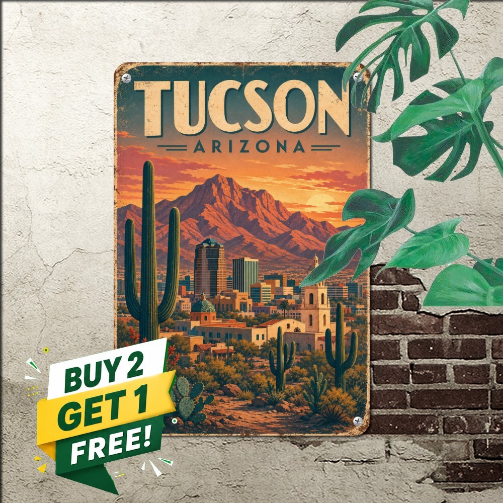 Scenic Desert Travel Landmark Sign Vintage Arizona Tourism Metal Plaque