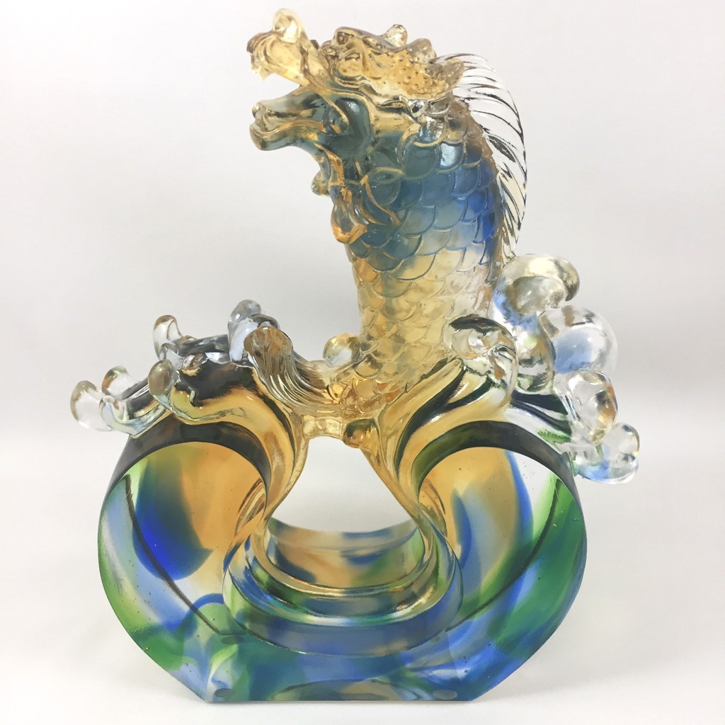 Liuli Crystal Glass Dragon Fish Ornament – Feng Shui Home Decor collectible