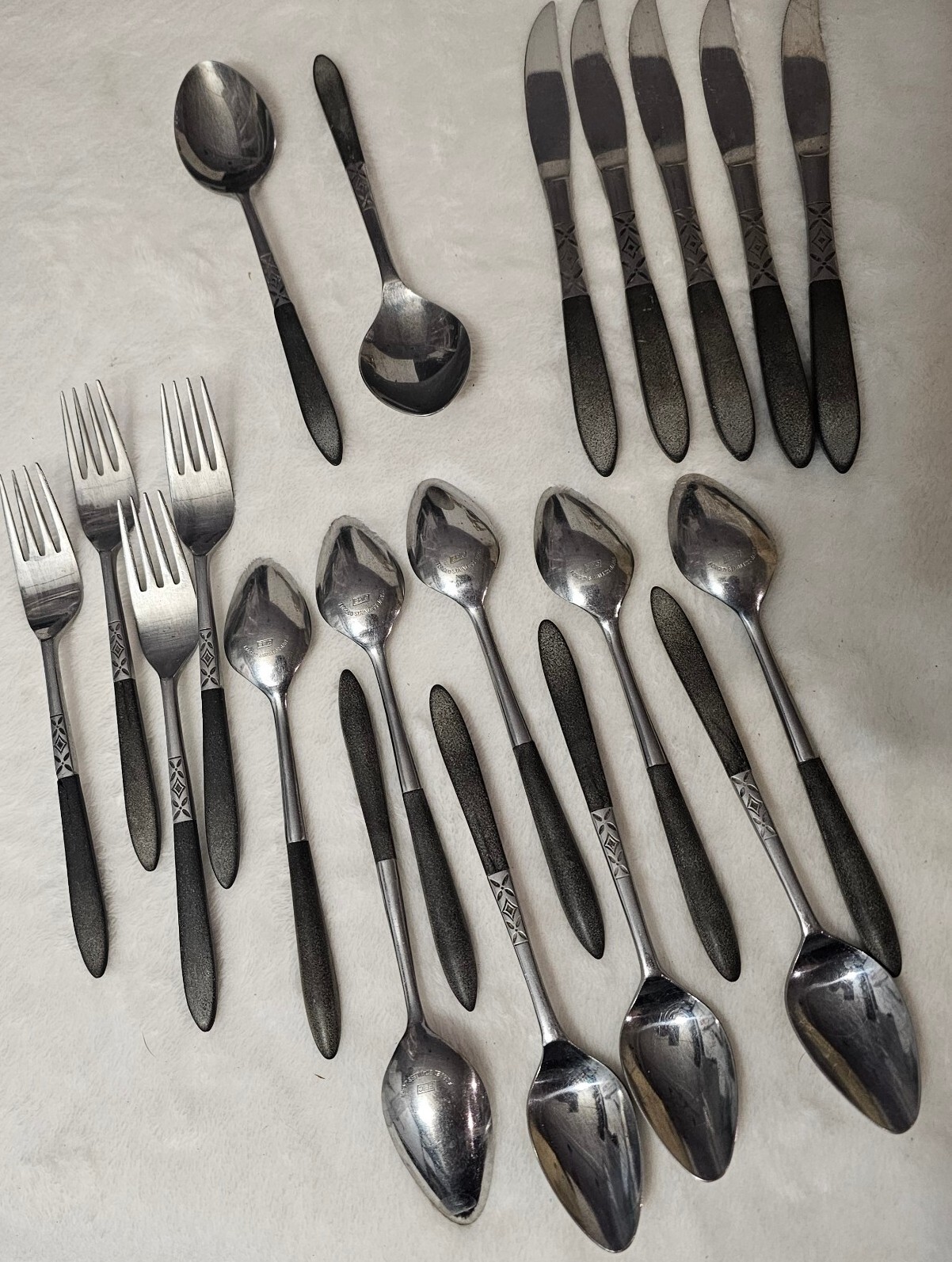 20 Pcs Vintage EPIC Forged Stainless MCM Inlaid Flatware Lot Set Japan Rare